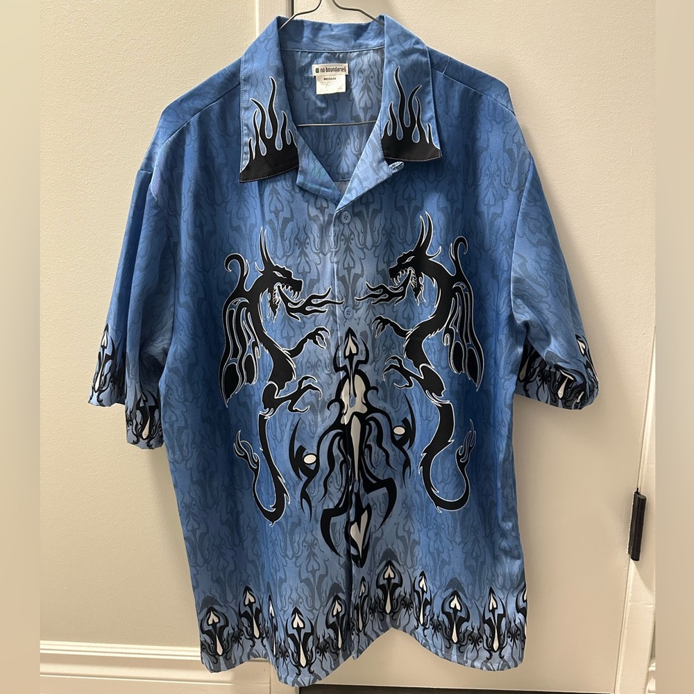 Tribal Blue Dragon Print Shirt